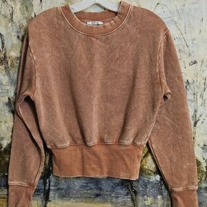 ZARA Basic Acid Wash Terracotta Cropped Crewneck  Sweatshirt W's Sz S